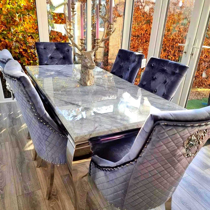 1.8 Meter Table with 6 Grey shimmer chairs - Mirror4you