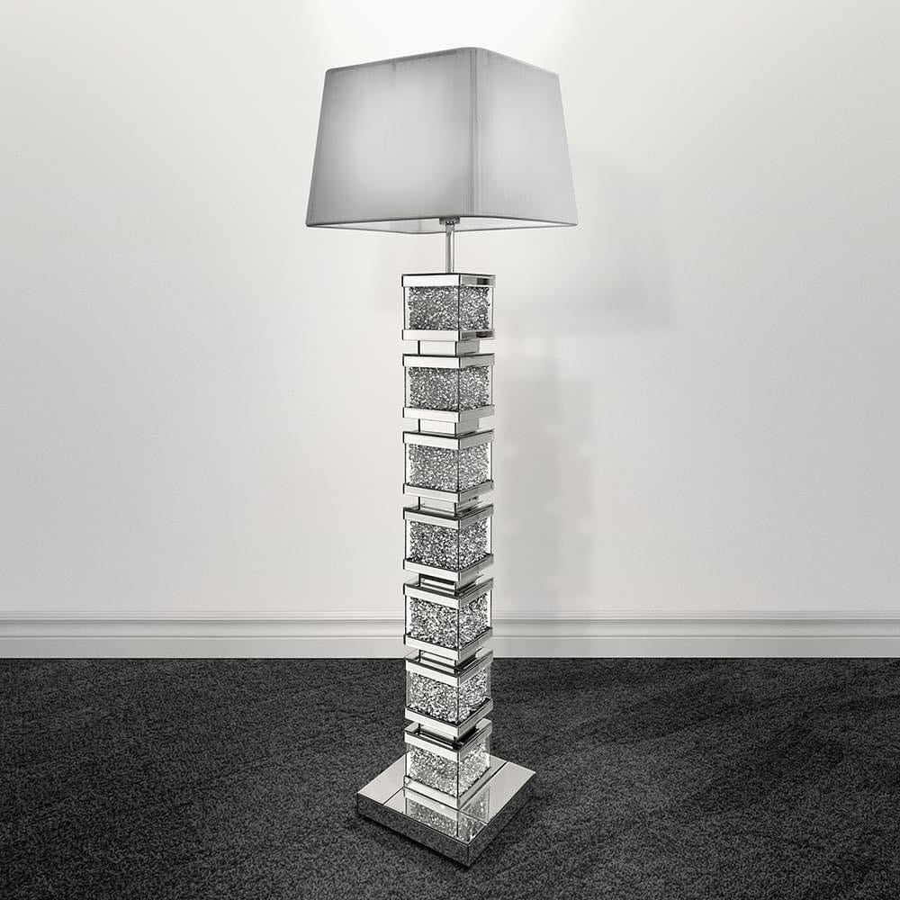 Mirrored Crushed Grey Tall Lamp - Mirror4you