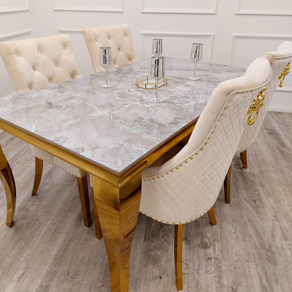 1.5 Gold Grey Marble 4 Cream Chairs Gold - Mirror4you